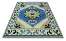 Hand Knotted Antique 8x10 Ivory, Blue and Beige Traditional Heriz Serapi Wool Rug | TRDCP861810
