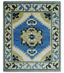 Hand Knotted Antique 8x10 Ivory, Blue and Beige Traditional Heriz Serapi Wool Rug | TRDCP861810
