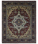 Hand Knotted Antique 8x10 Maroon and brown Traditional Heriz Vintage Style Area Rug | TRDC434810