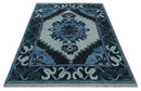 Hand Knotted Antique 8x10 Silver, Blue and Black Traditional Heriz Serapi Wool Rug | TRDCP873810