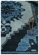 Hand Knotted Antique 8x10 Silver, Blue and Black Traditional Heriz Serapi Wool Rug | TRDCP873810