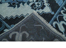 Hand Knotted Antique 8x10 Silver, Blue and Black Traditional Heriz Serapi Wool Rug | TRDCP873810