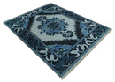 Hand Knotted Antique 8x10 Silver, Blue and Black Traditional Heriz Serapi Wool Rug | TRDCP873810
