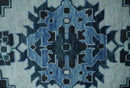 Hand Knotted Antique 8x10 Silver, Blue and Black Traditional Heriz Serapi Wool Rug | TRDCP873810