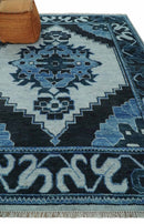 Hand Knotted Antique 8x10 Silver, Blue and Black Traditional Heriz Serapi Wool Rug | TRDCP873810