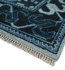 Hand Knotted Antique 8x10 Silver, Blue and Black Traditional Heriz Serapi Wool Rug | TRDCP873810