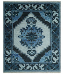 Hand Knotted Antique 8x10 Silver, Blue and Black Traditional Heriz Serapi Wool Rug | TRDCP873810