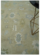 Hand Knotted Antique Finish Beige and Ivory Traditional 9x12 Wool Rug