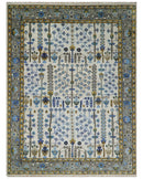 Custom Made Tree of life Hand Knotted Antique Ivory, Blue and Gray Wool area Rug