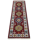 Hand Knotted 2.6x8 Traditional Kazak Red and Ivory Wool Rug