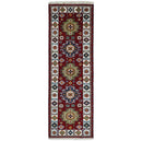 Hand Knotted 2.6x8 Traditional Kazak Red and Ivory Wool Rug