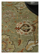 Hand Knotted Olive and Ivory Traditional Oushak Wool Rug