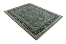 Custom Made Hand Knotted Beige and Blue Traditional Heriz  Wool Area Rug