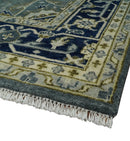 Custom Made Hand Knotted Beige and Blue Traditional Heriz  Wool Area Rug