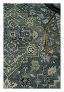 Custom Made Hand Knotted Beige and Blue Traditional Heriz  Wool Area Rug
