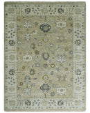 Hand Knotted Olive and Beige Traditional Oushak Multi Size Wool Area Rug