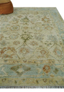 Hand Knotted Antique Style Beige and Silver 8x10 Oushak Wool Area Rug