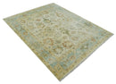 Hand Knotted Antique Style Beige and Silver 8x10 Oushak Wool Area Rug