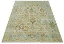 Hand Knotted Antique Style Beige and Silver 8x10 Oushak Wool Area Rug
