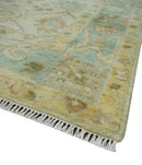 Hand Knotted Antique Style Beige and Silver 8x10 Oushak Wool Area Rug
