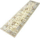 Hand Knotted Beige and Blue Antique Oushak Wool Runner Rug