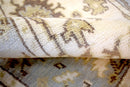 Hand Knotted Beige and Blue Antique Oushak Wool Runner Rug