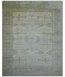 Hand Knotted Beige And Blue Traditional Oushak Design 12x15 Wool Rug
