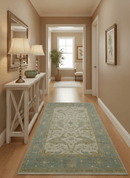 Hand Knotted Beige And Blue Traditional Oushak Design 6x9 Wool Rug