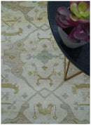Hand Knotted Beige And Blue Traditional Oushak Design 6x9 Wool Rug