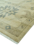 Hand Knotted Beige And Blue Traditional Oushak Design 9x11 Wool Area Rug