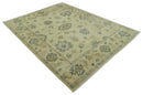 Hand Knotted Beige And Blue Traditional Oushak Design 9x11 Wool Area Rug