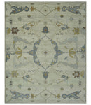 Hand Knotted Beige and Charcoal Oriental Multi Size Oushak Wool Area Rug