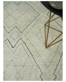 Hand Knotted Beige, Gray and Black 8x10 Trellis Moroccan Rug Made with Fine Wool | TRDCP646810