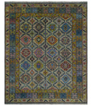 Hand Knotted Beige, Gray and Mustard Oriental 8x10 Wool Area Rug
