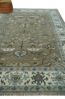 Hand Knotted Beige, Ivory and Silver Oriental Oushak 9x12 Traditional Wool Area Rug