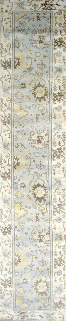 Hand Knotted Blue and Beige Traditional Oushak Wool Area Rug