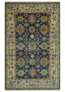 Hand Knotted Blue and Beige Persian Design Wool Rug