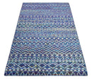 Hand Knotted Blue and Ivory 5.6x8.5 Modern Contemporary Southwestern Tribal Trellis Recycled Art Silk Area Rug