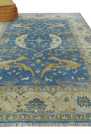 Hand Knotted Blue, Beige and Olive Oriental Oushak 8x10 Wool Area Rug