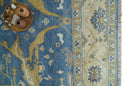 Hand Knotted Blue, Beige and Olive Oriental Oushak 8x10 Wool Area Rug
