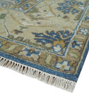 Hand Knotted Blue, Beige and Olive Oriental Oushak 8x10 Wool Area Rug