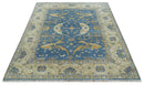 Hand Knotted Blue, Beige and Olive Oriental Oushak 8x10 Wool Area Rug