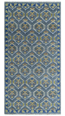 Hand Knotted Blue, Gold and Moss Green Vintage Style Custom Made wool Area Rug