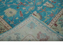 Hand Knotted Blue, Ivory and Maroon Oriental Oushak 9x12 Traditional Wool Area Rug
