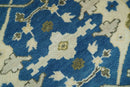 Hand Knotted Blue, Ivory and Olive 6x9 Oriental Oushak wool area rug