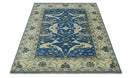 Hand Knotted Blue, Ivory and Olive 6x9 Oriental Oushak wool area rug
