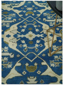 Hand Knotted Blue, Ivory and Olive 6x9 Oriental Oushak wool area rug