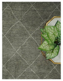 Hand Knotted Charcoal and White 9x12 Trellis Moroccan Rug Made with Fine Wool | TRDCP651912
