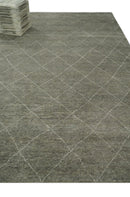 Hand Knotted Charcoal and White 9x12 Trellis Moroccan Rug Made with Fine Wool | TRDCP651912