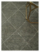 Hand Knotted Charcoal and White 9x12 Trellis Moroccan Rug Made with Fine Wool | TRDCP651912